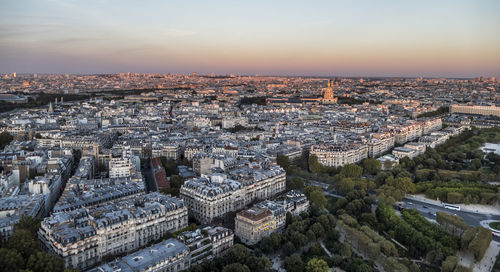 Aerial view of paris at sunset