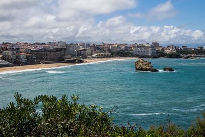 Scenic view of sea against cloudy sky