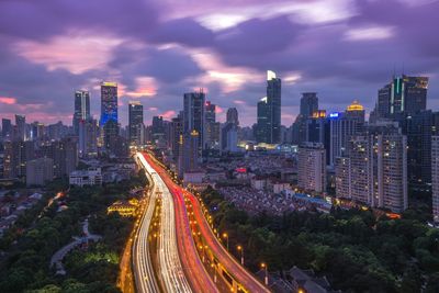 View of illuminated cityscape