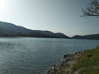 Scenic view of lake against clear sky