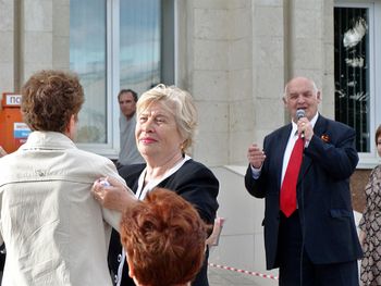 Group of people in front of building