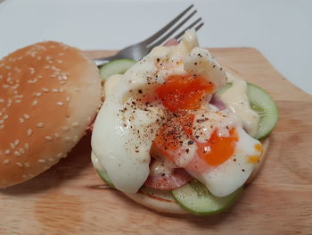 Close-up of breakfast served on table
