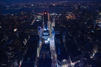 High angle view of city at night