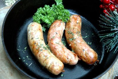 Close-up of sausages in pan