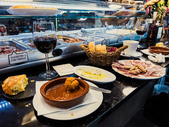 High angle view of food on table