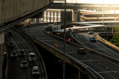 High angle view of traffic on road in city