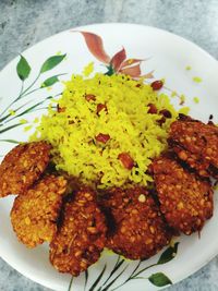 High angle view of meal served in plate