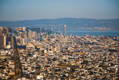 A high angle view of san francisco's districts on a sunny day.