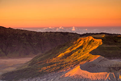 Scenic view of mountains during sunset