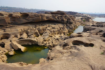 Rock formation on land against sky