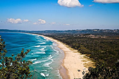 Scenic view of sea against blue sky