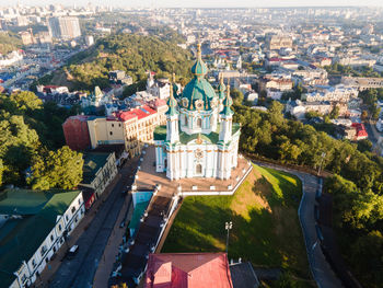 High angle view of buildings in city