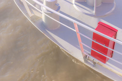 High angle view of ship moored in water