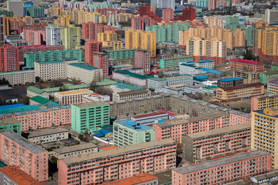 High angle view of buildings in pyongyang city