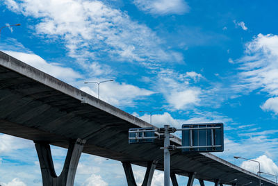 Bottom view of elevated concrete highway. overpass concrete road. road flyover structure. 