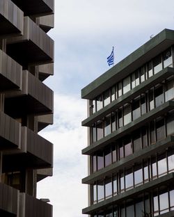 Low angle view of modern building against sky