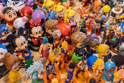 High angle view of toys for sale in market