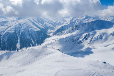 Scenic view of snowcapped mountains against sky