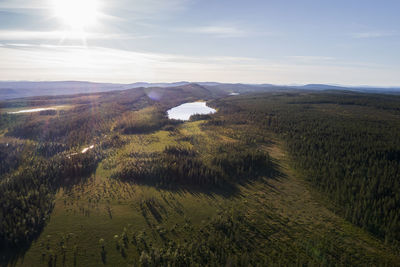 High angle view of landscape with lake