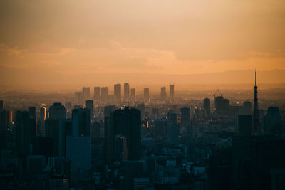 View of city at sunset