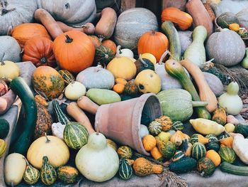 High angle view of pumpkins for sale at market stall