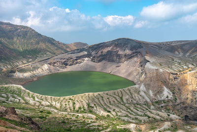 Scenic view of mountains against cloudy sky