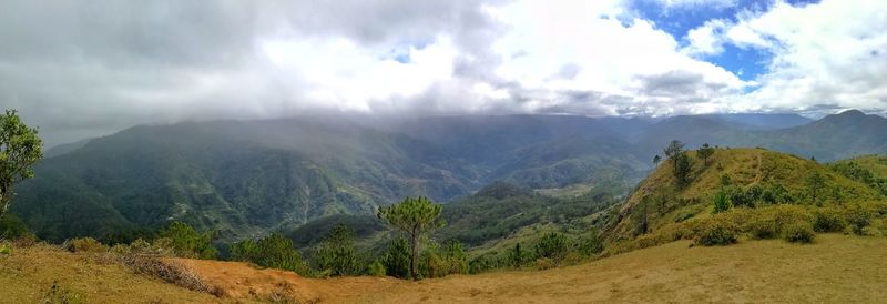 Panoramic view of landscape and mountains against sky