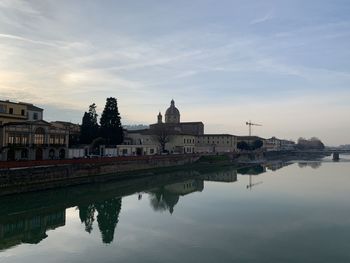 Reflection of buildings in lake