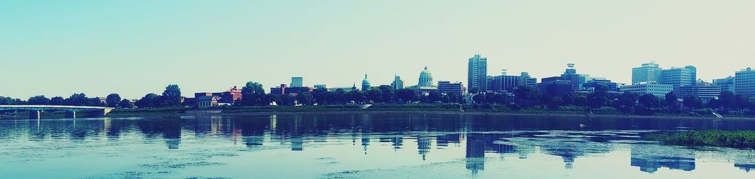 View of river with cityscape in background