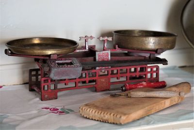 Close-up of machinery on table