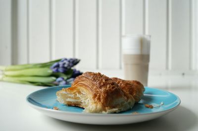 Close-up surface level of pastry in plate