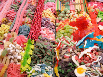 Full frame shot of colorful candies for sale at market stall