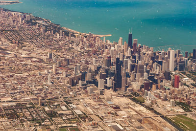 High angle view of buildings in city