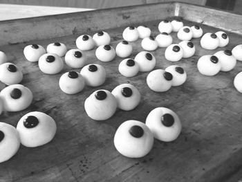 Close up of white food on table