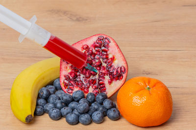 High angle view of fruits on table