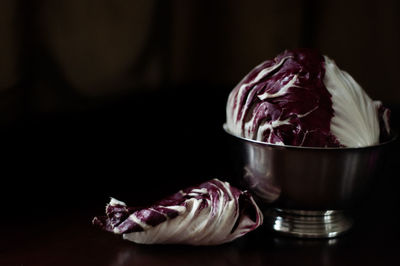 Close-up of cabbage on black background