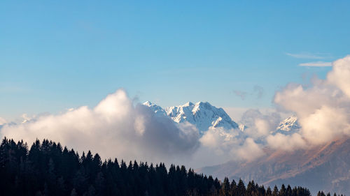 Panoramic view of snowcapped mountains against sky