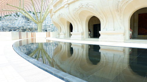 Reflection of building on swimming pool