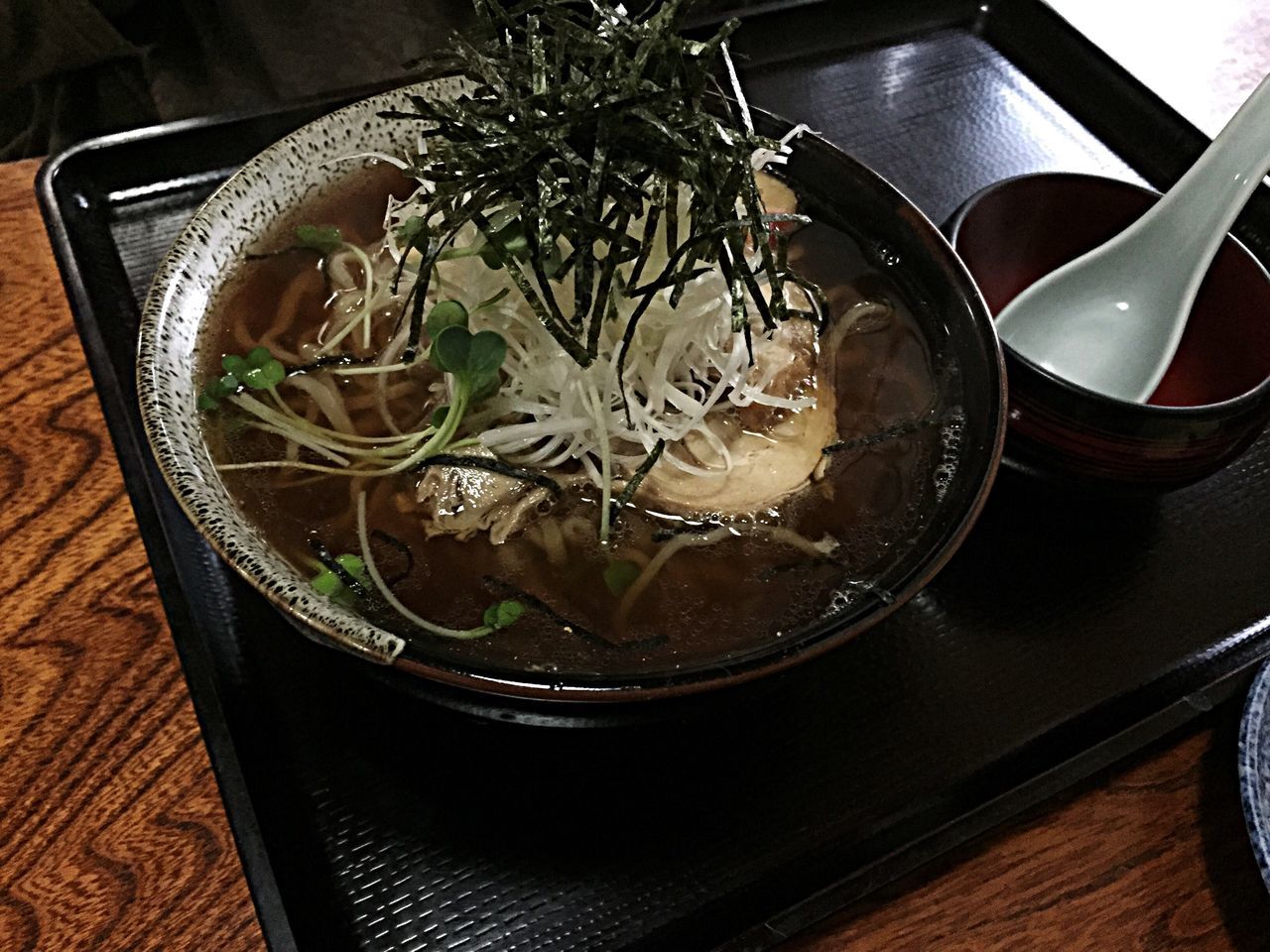 indoors, food and drink, table, food, still life, freshness, plate, bowl, high angle view, ready-to-eat, close-up, healthy eating, spoon, fork, serving size, meal, soup, indulgence, no people, served