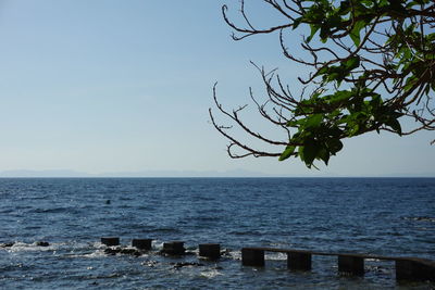 Scenic view of sea against clear sky