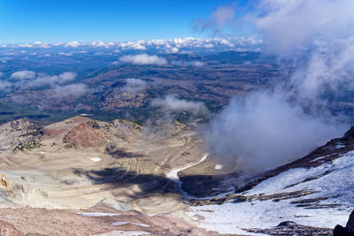 Smoke emitting from volcanic mountain against sky