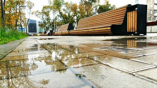 Surface level of wet footpath in rainy season