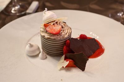 Close-up of dessert in plate on table