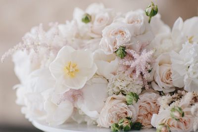 Close-up of white rose bouquet