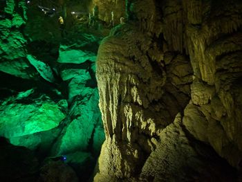 Close-up of rock formations at night