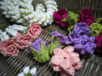 Close-up of pink flowers on table