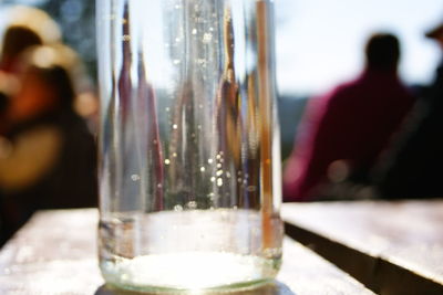 Close-up of beer glass on table