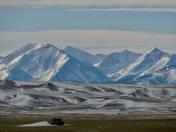 Scenic view of snowcapped mountains against sky