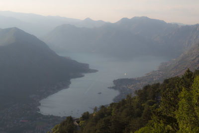 High angle view of mountains against sky