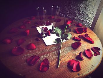 High angle view of flowers on table